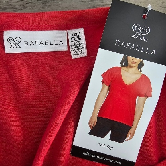 Rafaella Knit Top Womens XXL Red Blouse Short Ruffle Sleeve V-Neck Soft - Picture 6 of 9